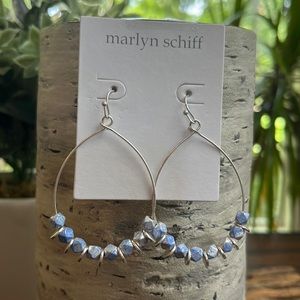 Marlyn Schiff - Teardrop Shape - Silver and Blue Sparkle Stone Earrings